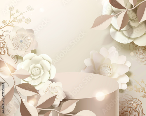 Paper flowers and podium