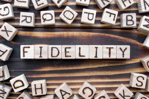 Картината върху платно fidelity wooden cubes with letters,  loyalty faithfulness keeping the promises c