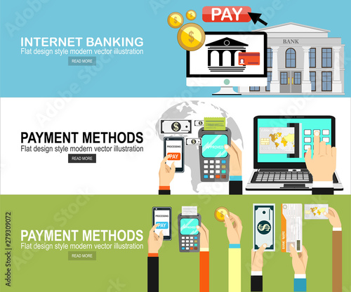 Mobile payments, pos terminal confirms the payment by smartphone around world.Vector illustration.Flat design concepts of internet banking. Vector illustration