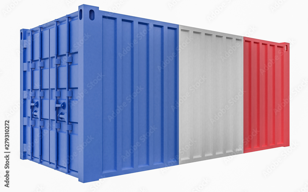 3D Illustration of Cargo Container with France Flag 3D Illustration of Cargo Container with France Flag