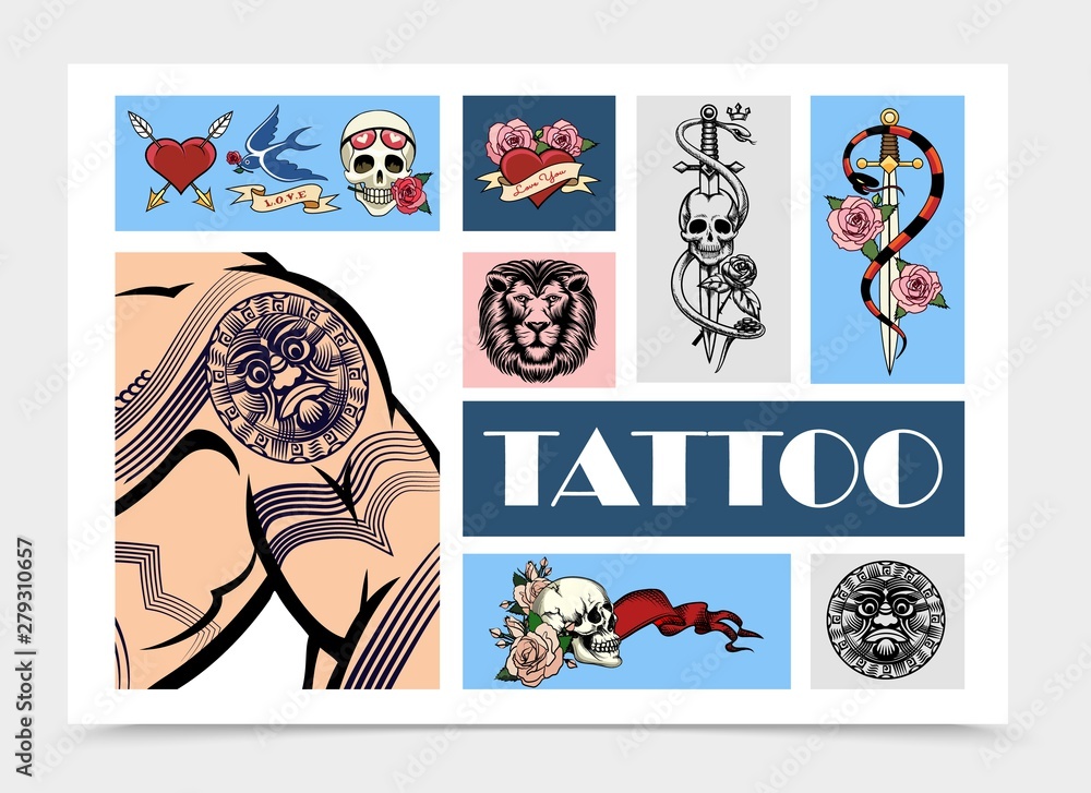 Fototapeta premium Hand Drawn Tattoo Elements Set