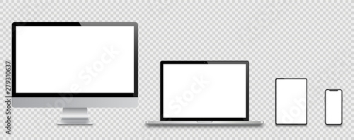 Realistic set of Monitor, laptop, tablet, smartphone - Stock Vector.