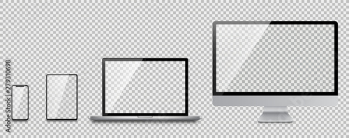 Realistic set of Monitor, laptop, tablet, smartphone - Stock Vector.