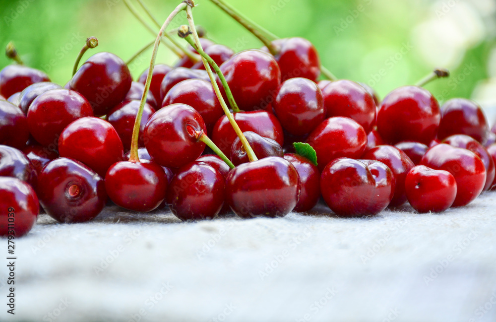 Closeup of a bunch of wet ripe cherry farm. Closeup of a bunch of wet ripe cherry farm.