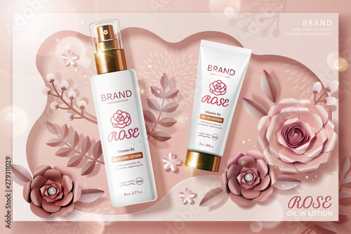 Rose cosmetic ads with paper flower