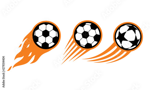 illustration of a fast-moving soccer ball. Icon of a tight ball with flames and the impression of speed. Graphic resources elements of football games.