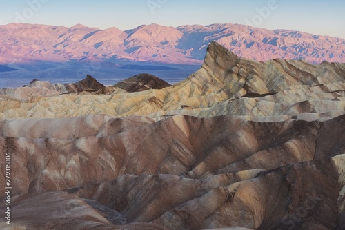 Landscape of Death Valley National Park at Zabriskie Point in the morning. Picturesque of a desert. Erosional landscape in California, USA. Beautiful image of Death Valley National Park.