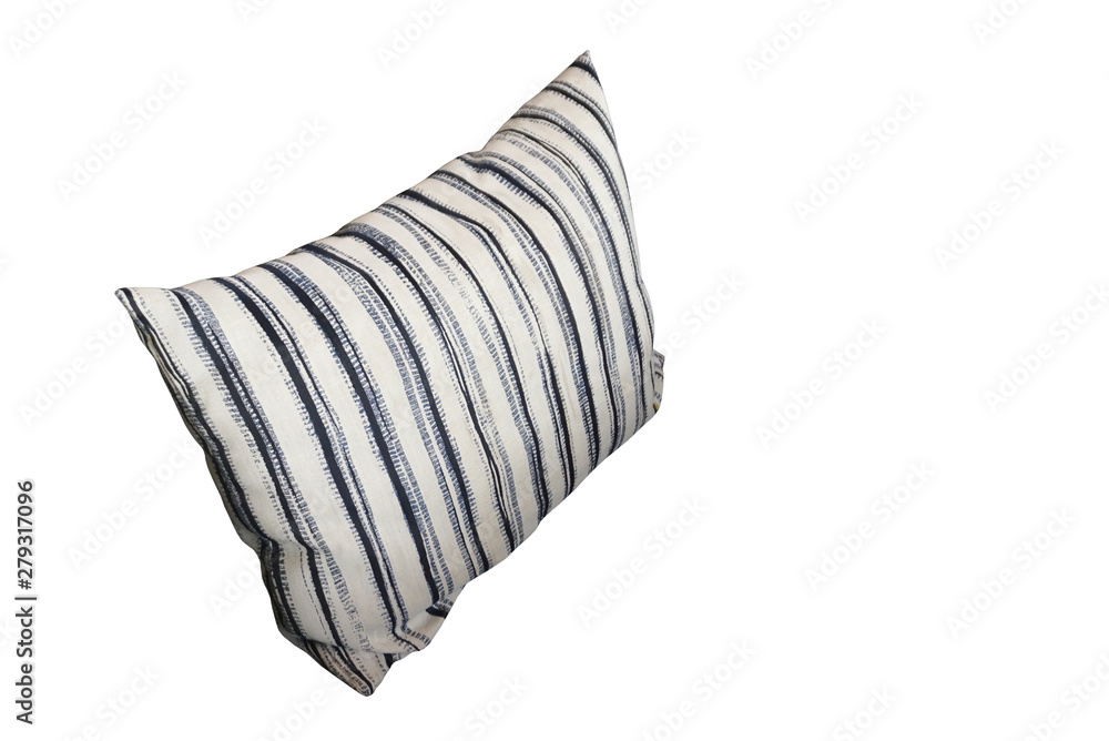 White and blue stripes throw pillow isolated