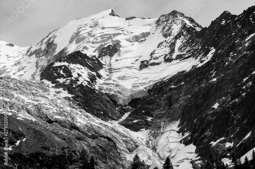 French Alps featured in black and white