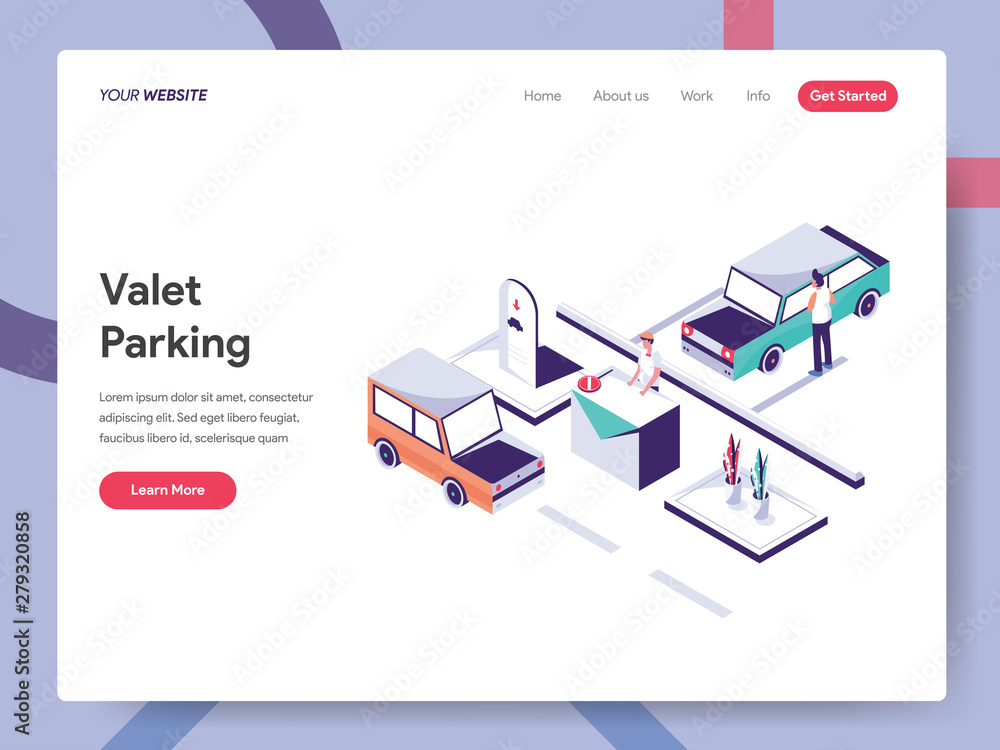 Landing page template of Valet Parking Illustration Concept. Isometric design concept of web page design for website and mobile website.Vector illustration