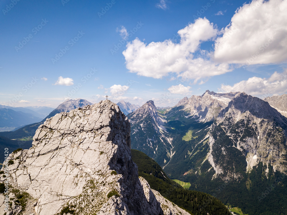 Aerial view towards the highest mountain massive in Germany