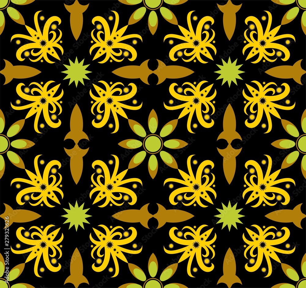 Obraz premium Seamless pattern of dayak batik. borneo motif style. luxury yellow color. vector design inspiration