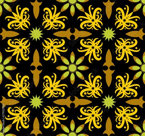 Seamless pattern of dayak batik. borneo motif style. luxury yellow color. vector design inspiration