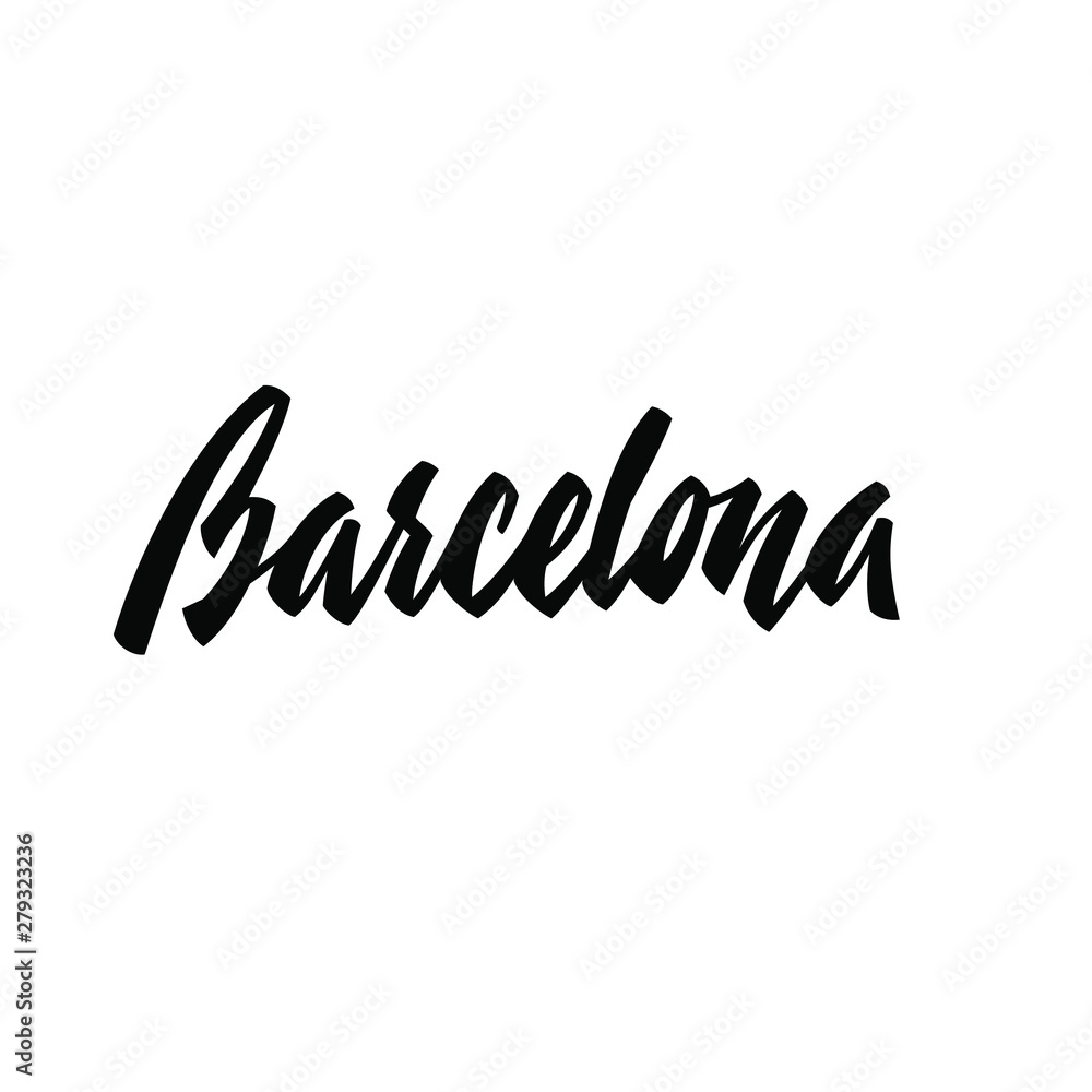 Handwritten city name. Hand-lettering calligraphy. Barcelona. Handmade vector Lettering.