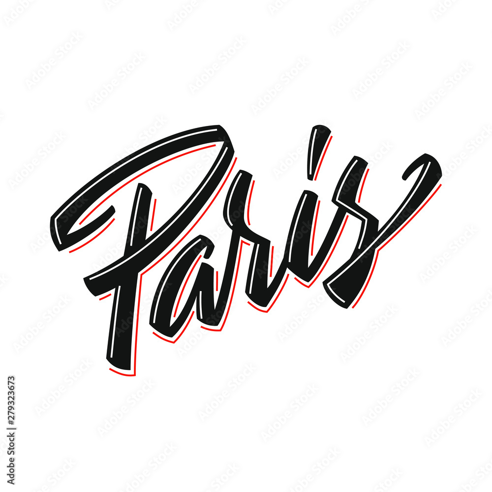 The custom hand lettering poster for your design. Creative typography. Hand drawn greeting card with text Paris. Tourism and travel. The custom hand lettering poster for your design. Creative typography. Hand drawn greeting card with text Paris. Tourism and travel.