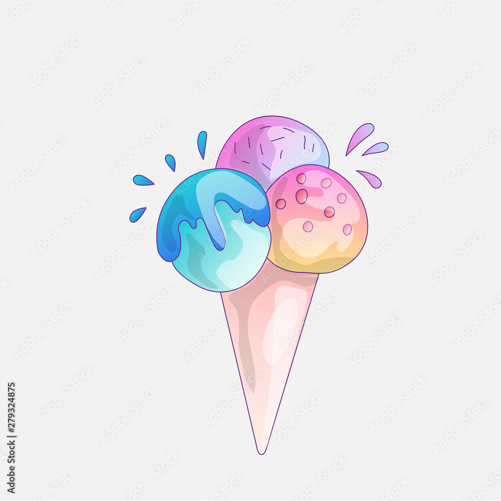 ice cream scoop cartoon icon. Cute strawberry bubble gum orange
