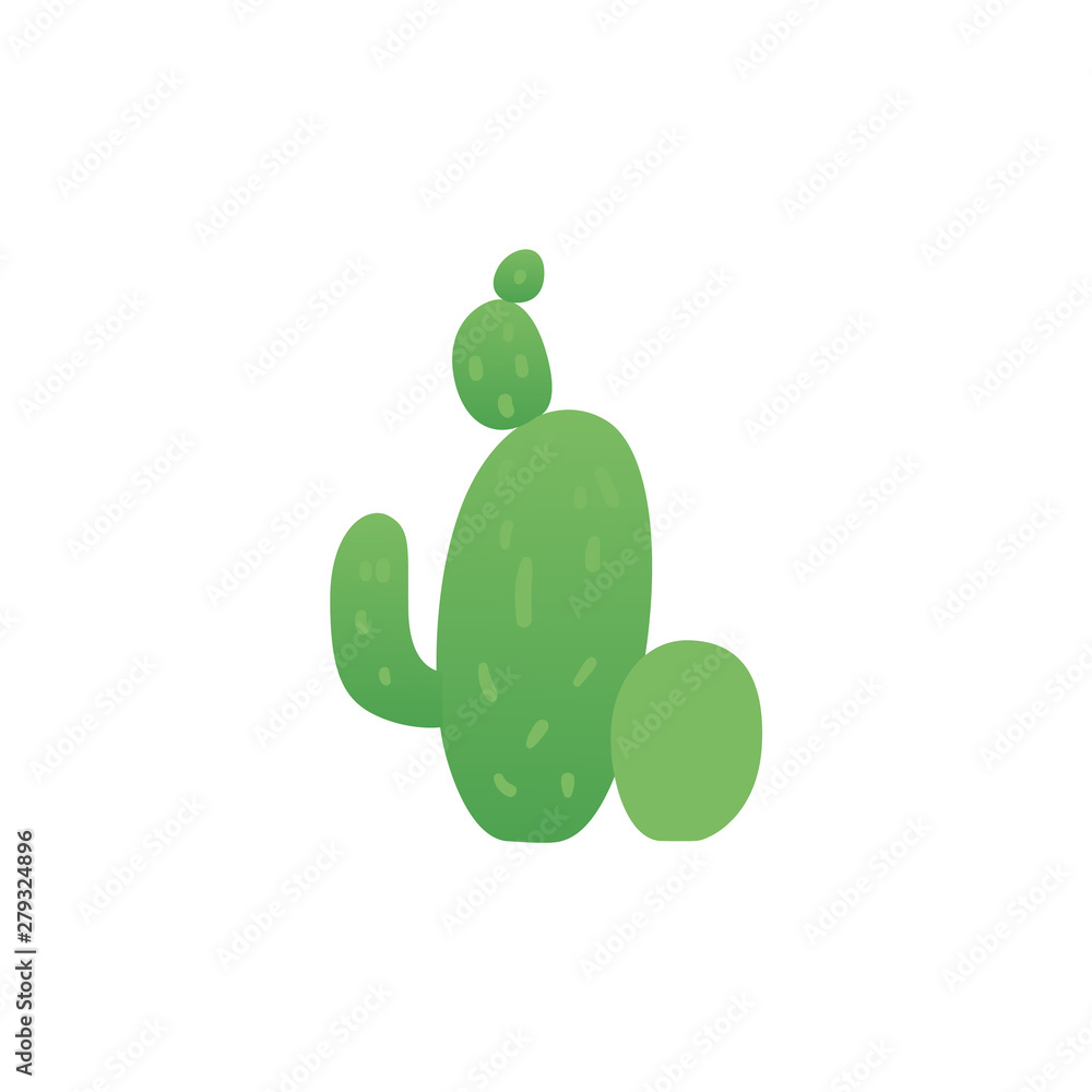 Obraz premium Green cactus with thorn, prehistoric natural plant. Fantasy cactus in flat cartoon style