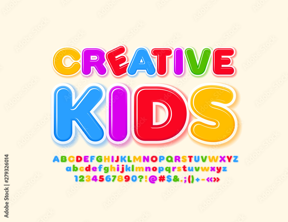 Vector bright logo Creative Kids with glossy Font. Colorful Alphabet set Vector bright logo Creative Kids with glossy Font. Colorful Alphabet set