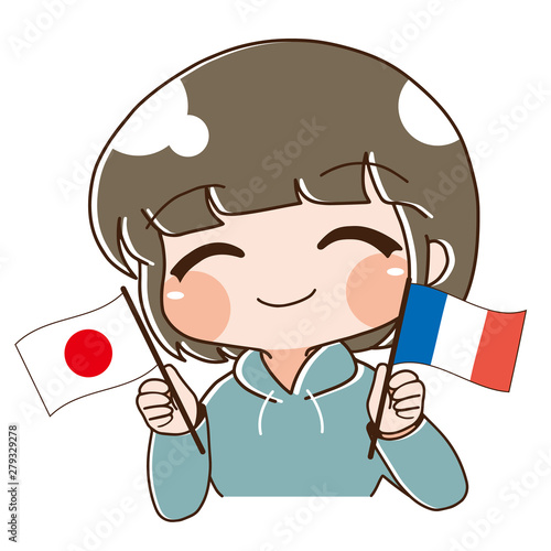 ベクター・日本とフランスを応援する人