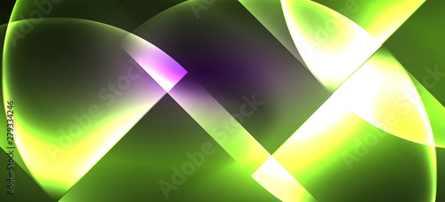Neon glowing techno lines, hi-tech futuristic abstract background. Template with abstract shapes in dark space