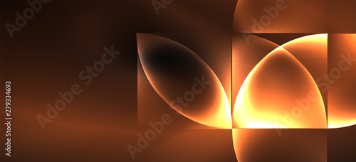 Neon glowing techno lines, hi-tech futuristic abstract background. Template with abstract shapes in dark space