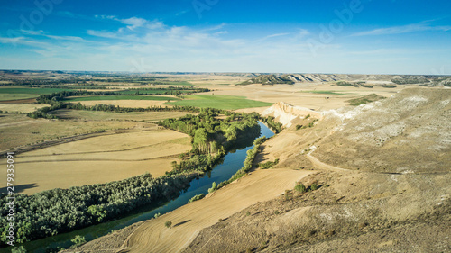 Aerial view to river in field,Castilla y Leon, Spain