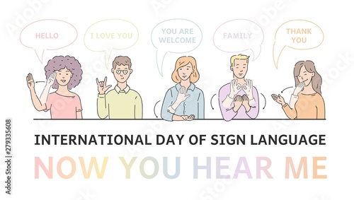 Vector flat deaf-mute people hand gesture language