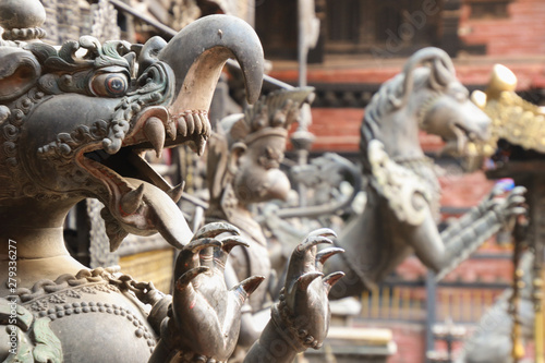 decoration of hindu god at patan durbar square centre of the city of Lalitpur in Nepal photo