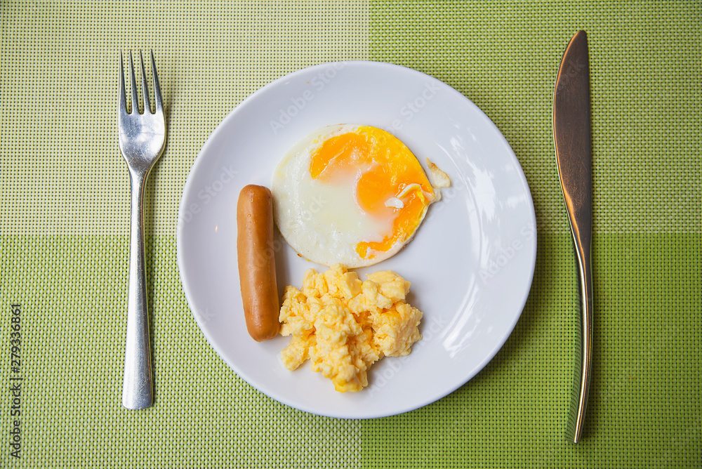 Sausage with egg breakfast set - breakfast food concept