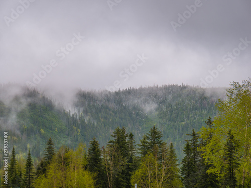 hills in fog and clouds