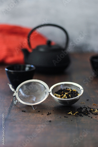 Tea herbs on infuser