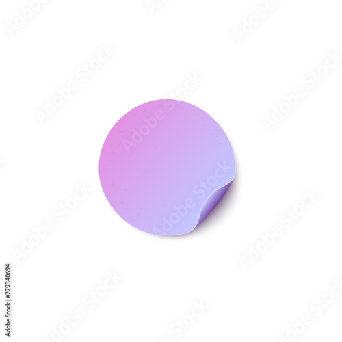 Circle blank paper sticker template with bent edge vector illustration isolated.