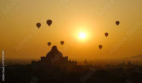 Landscape of Bagan temples in the sunrise
