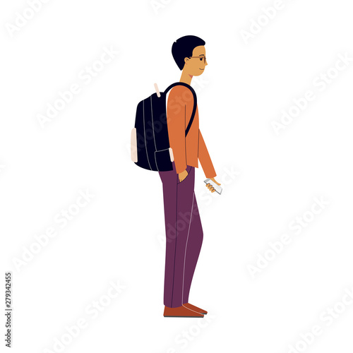 A man tourist with a backpack goes on a trip, tour or travel.