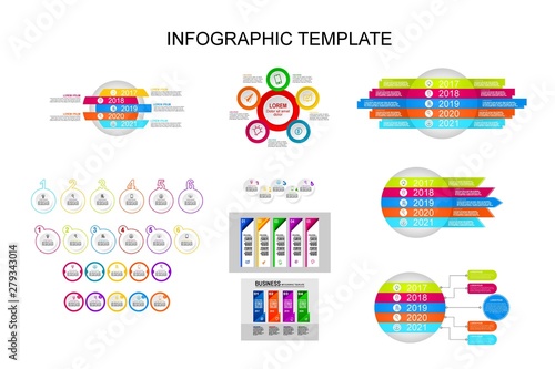  Bundle infographic elements data visualization vector design template. Can be used for steps, options, business processes, workflow, diagram, flowchart concept, timeline, marketing, info graphics