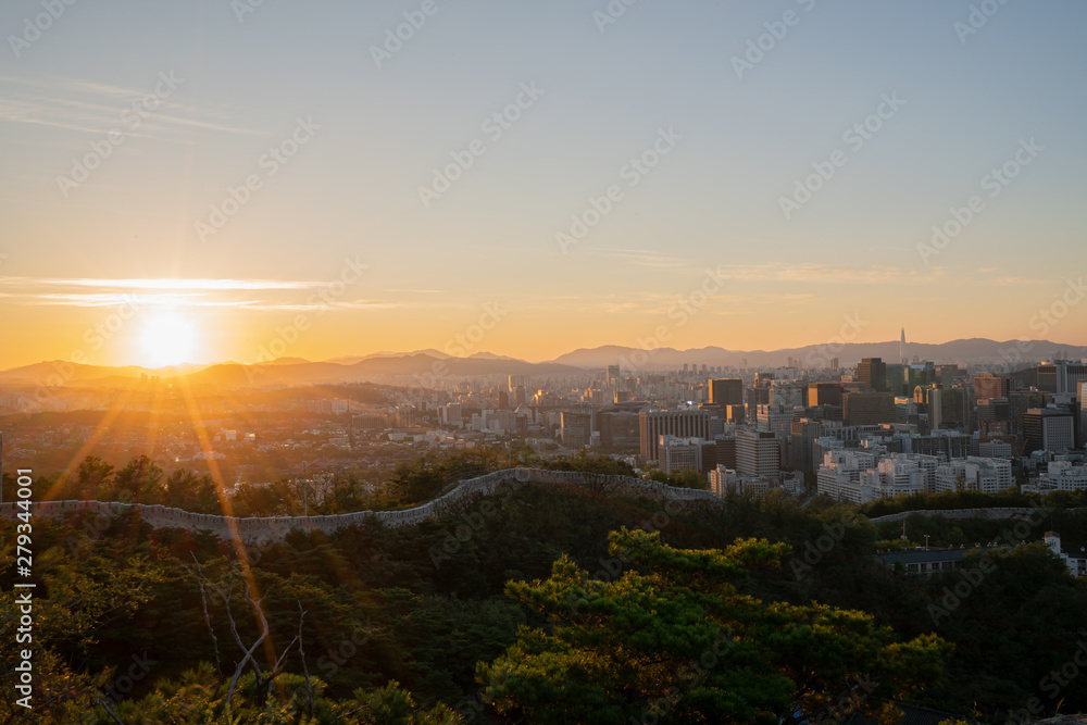 Sunrise seoul city at Inwangsan,The best view of seoul south korea.