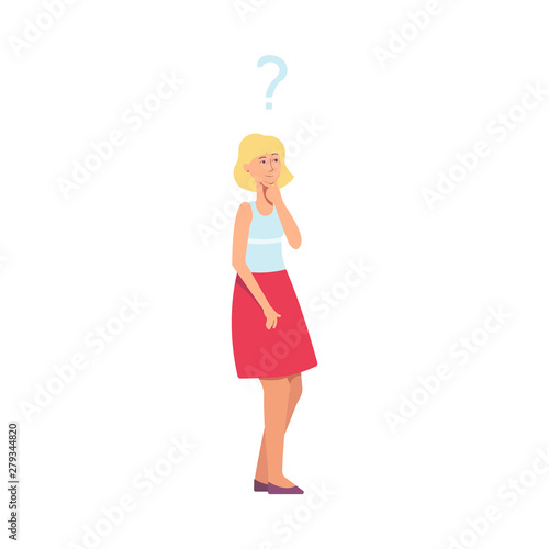 Vectotr cartoon young adult girl thinking icon photo