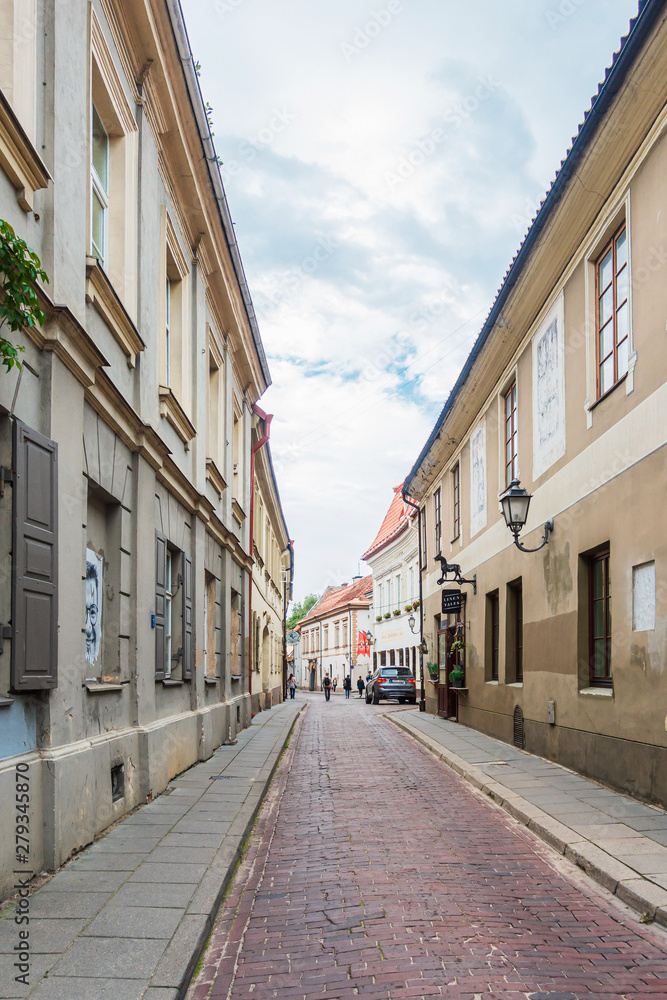 VILNIUS, LITHUANIA - September 2, 2017: Street view of downtown in Vilnius city, Lithuanian VILNIUS, LITHUANIA - September 2, 2017: Street view of downtown in Vilnius city, Lithuanian