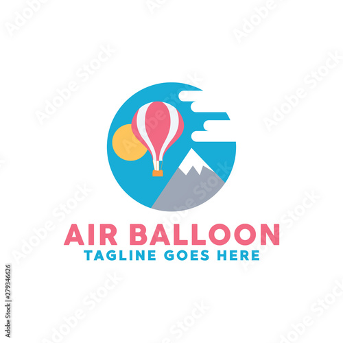 Colorful Air Balloon Logo Design With Flat Color, Air Balloon Symbol Icon Logotype For Traveling, Adventure, Vacation, Trip and Transportation.