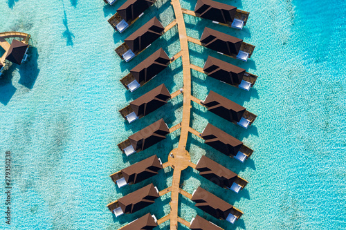 Aerial view, Maldives island with water bungalows, South Male Atoll Maldives photo