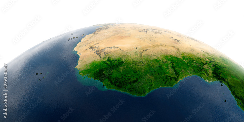 Fototapeta premium Detailed Earth on white background. West African countries