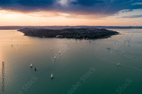 Quadro su tela Aerial photo with sailing boats