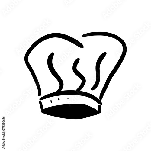 Simple cook's hat (or a chefs hat). Hand drawn cartoon vector ink illustration isolated on white background. Only outline, contour.