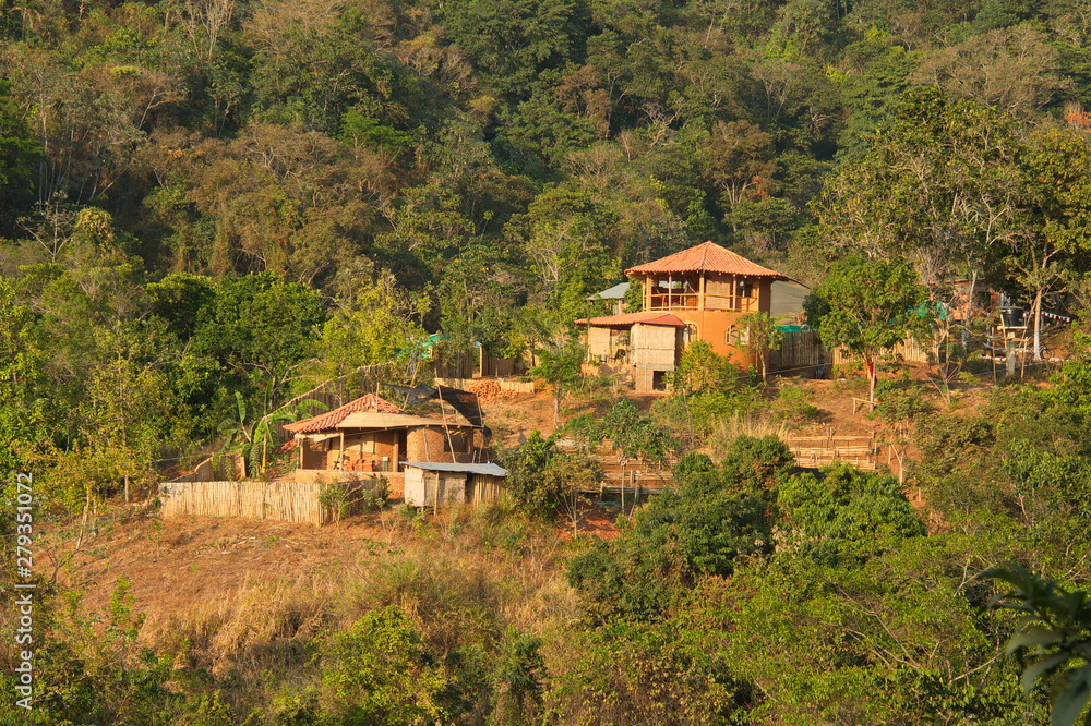 Residential houses in rainforest near Minca in Colombia