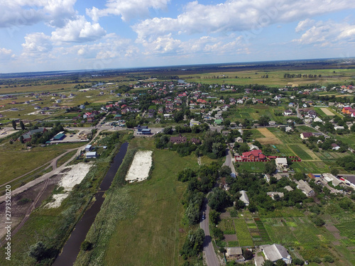 Aerial view of the Saburb landscape (drone image).Kiev Region