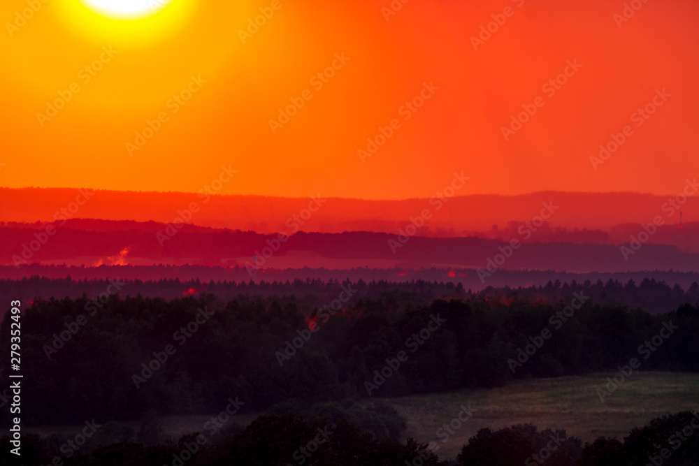 Red hot sunset summer evening