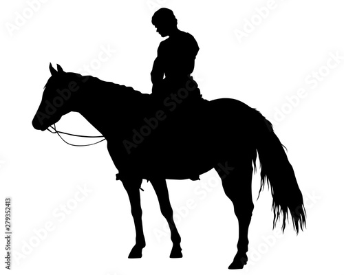 Horseman rides a horse on a white background