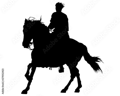 Horseman rides a horse on a white background