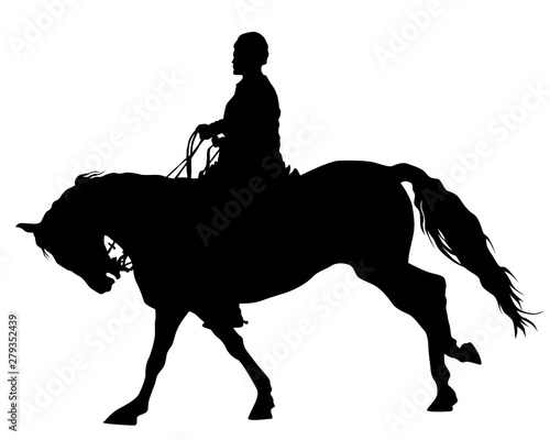 Horseman rides a horse on a white background