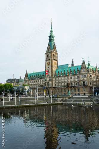 Hamburg city center with town hall and Alster river  Germany